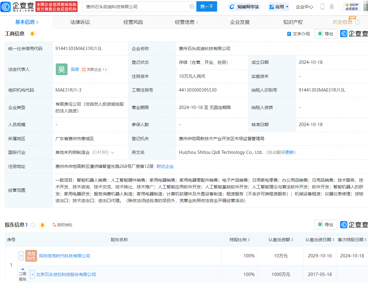 石头科技新成立两家高科技公司，正式布局人工智能领域引发关注